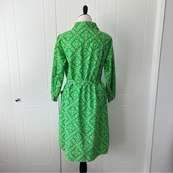 Vintage Green Patterned Cotton Shirt Dress - Picture 8 of 9